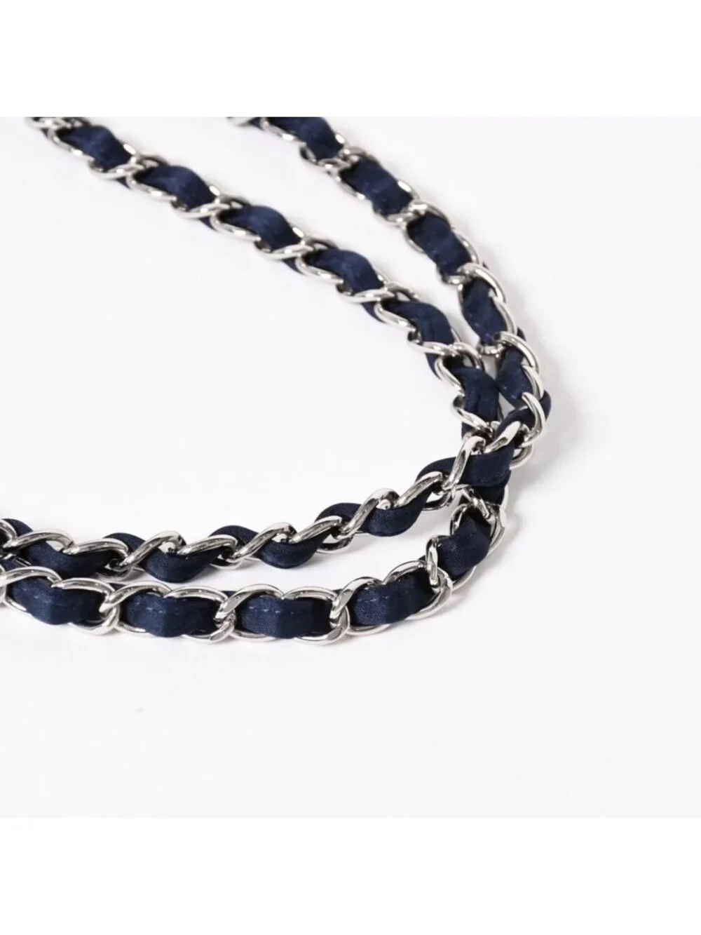 Chanel Quilted 25 Double Flap Chain Shoulder Bag CC Logo Satin Sequin Navy